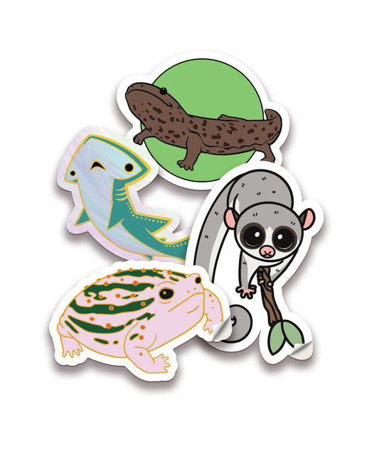 A set of four stickers from the Bizarre Beasts designs.