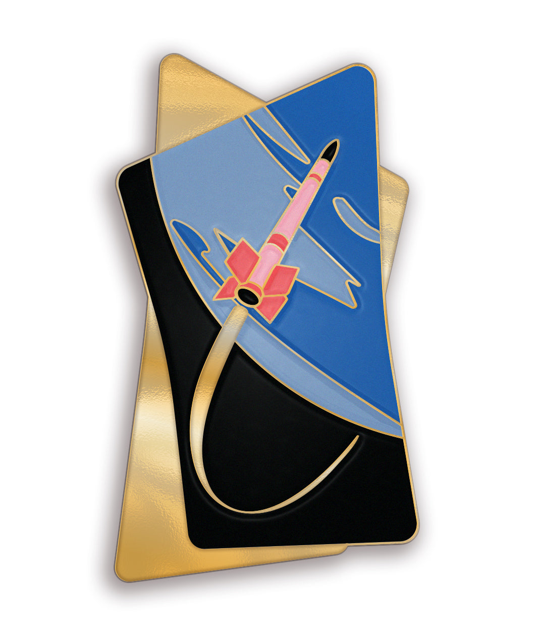 The Scishow pin of the month of June is the Smallest Orbital Rocket. It has a gold background with a black and blue overlay with a small, pink rocket with a golden trail.